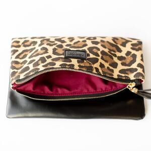 Fold Over Clutch - Leopard w Burgundy Lining
